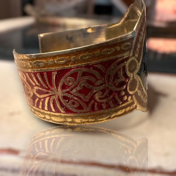 Vintage Brass Hand Painted PISCES Zodiac Cuff Astrology Bracelet - Picture 7 of 9